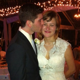 Brandon kissing Janie at the wedding reception.